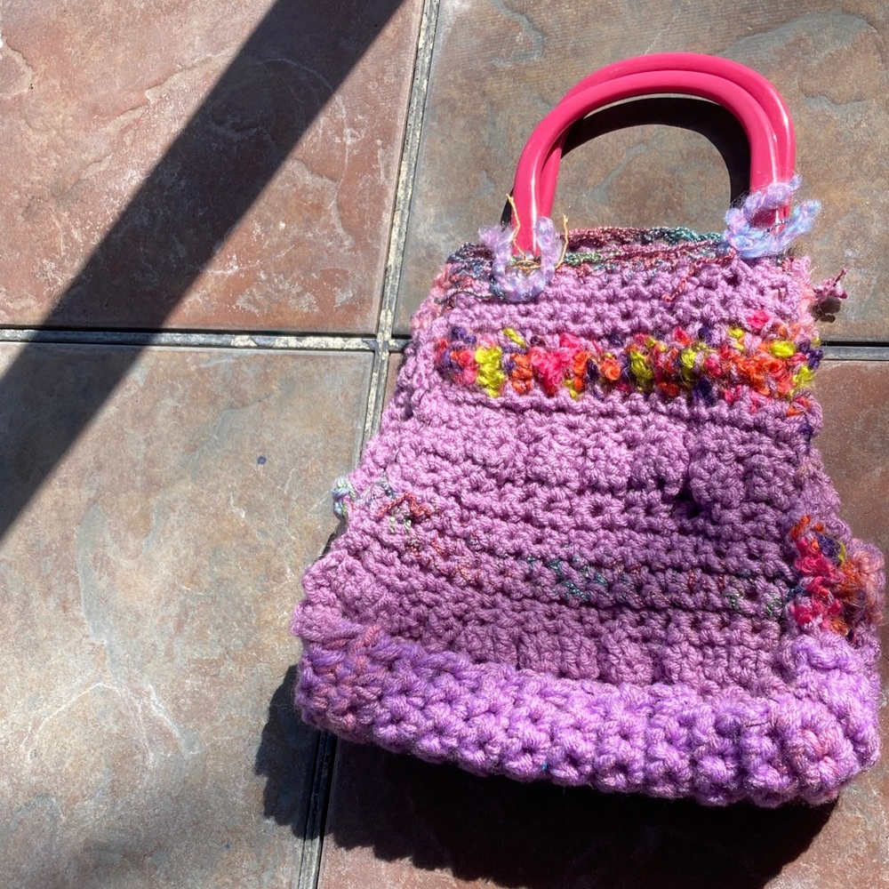 Handcrafted Pink Crochet Mini Bag with Hot Pink Handles